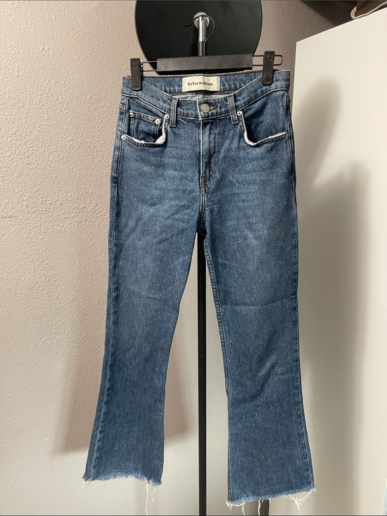 Reformation Denim - Reformation Medium Blue Cropped Flare Soft Denim Jeans